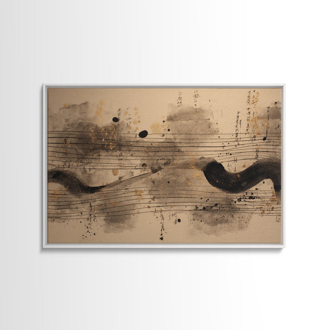 Expressive Musical Rhythm Painted as Ink Strokes Canvas Print, Calligraphy Art, Digital Print, Living Room Decor, Script, CAL-3x2-28