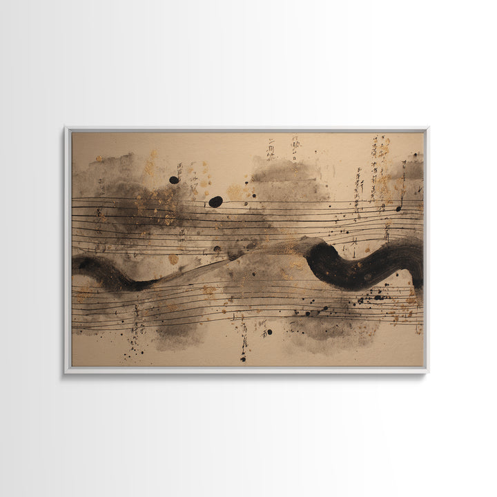Expressive Musical Rhythm Painted as Ink Strokes Canvas Print, Calligraphy Art, Digital Print, Living Room Decor, Script, CAL-3x2-28