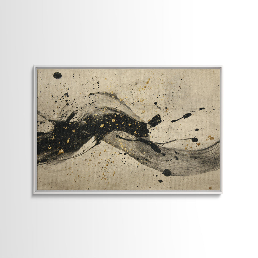 Large Sweeping Black Ink Gesture Like a Canvas Print, Calligraphy Art, Digital Download Art, Living Room Decor, Script, CAL-3x2-29