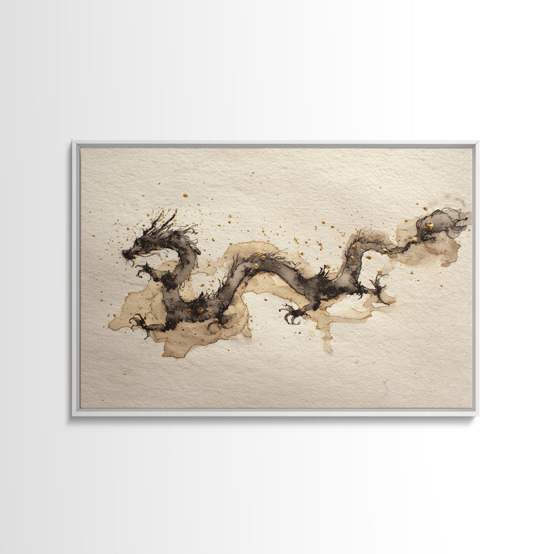 Ink Wash Dragon Curve Canvas Print, Calligraphy Art, Modern Art, Living Room Decor, Fine Art, Script, Fine Art Print, CAL-3x2-37