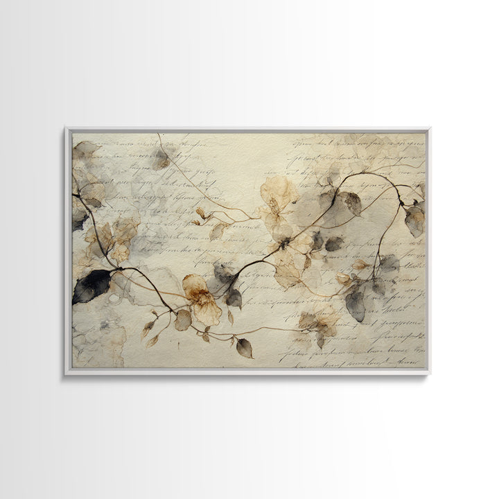 Floral Vine Created from Graceful Script Like Canvas Print, Calligraphy Art, Neutral Decor, Living Room Decor, Script, CAL-3x2-39