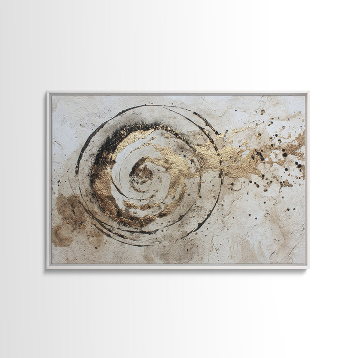 Gold Leaf Calligraphic Spiral on Plaster Surface Canvas Print, Calligraphy Art, Wall Art Print, Living Room Decor, Script, CAL-3x2-42