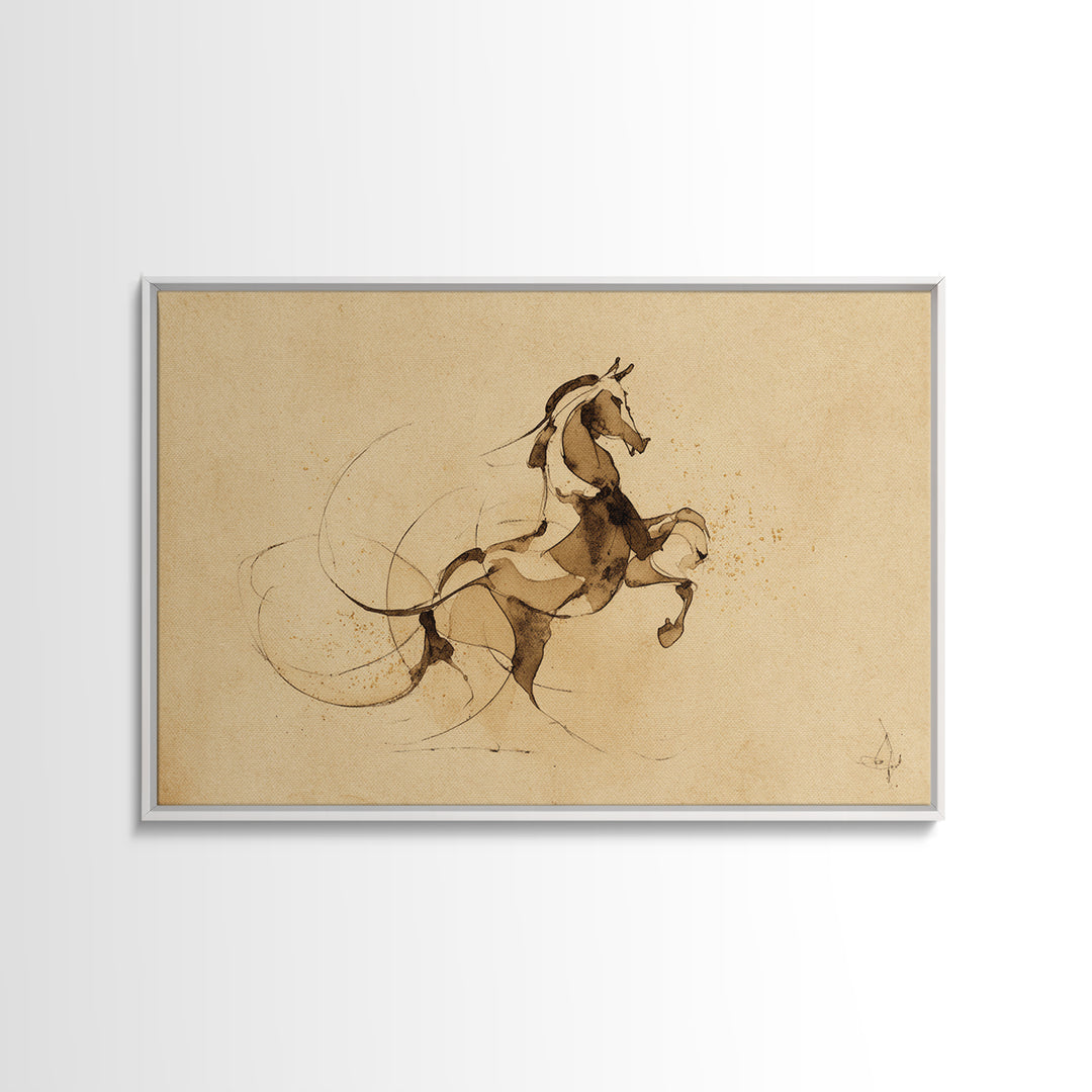 Calligraphic Horse Silhouette Made from One Line Canvas Print, Calligraphy Art, Wall Art Printable, Living Room Decor, Script, CAL-3x2-45