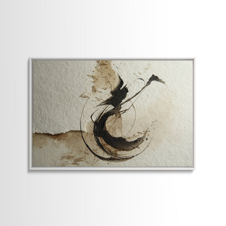 Large Sweeping Black Ink Gesture Like a Framed Canvas Print, Calligraphy Art, Custom Art, Living Room Decor, Fine Art, Script, CAL-3x2-5