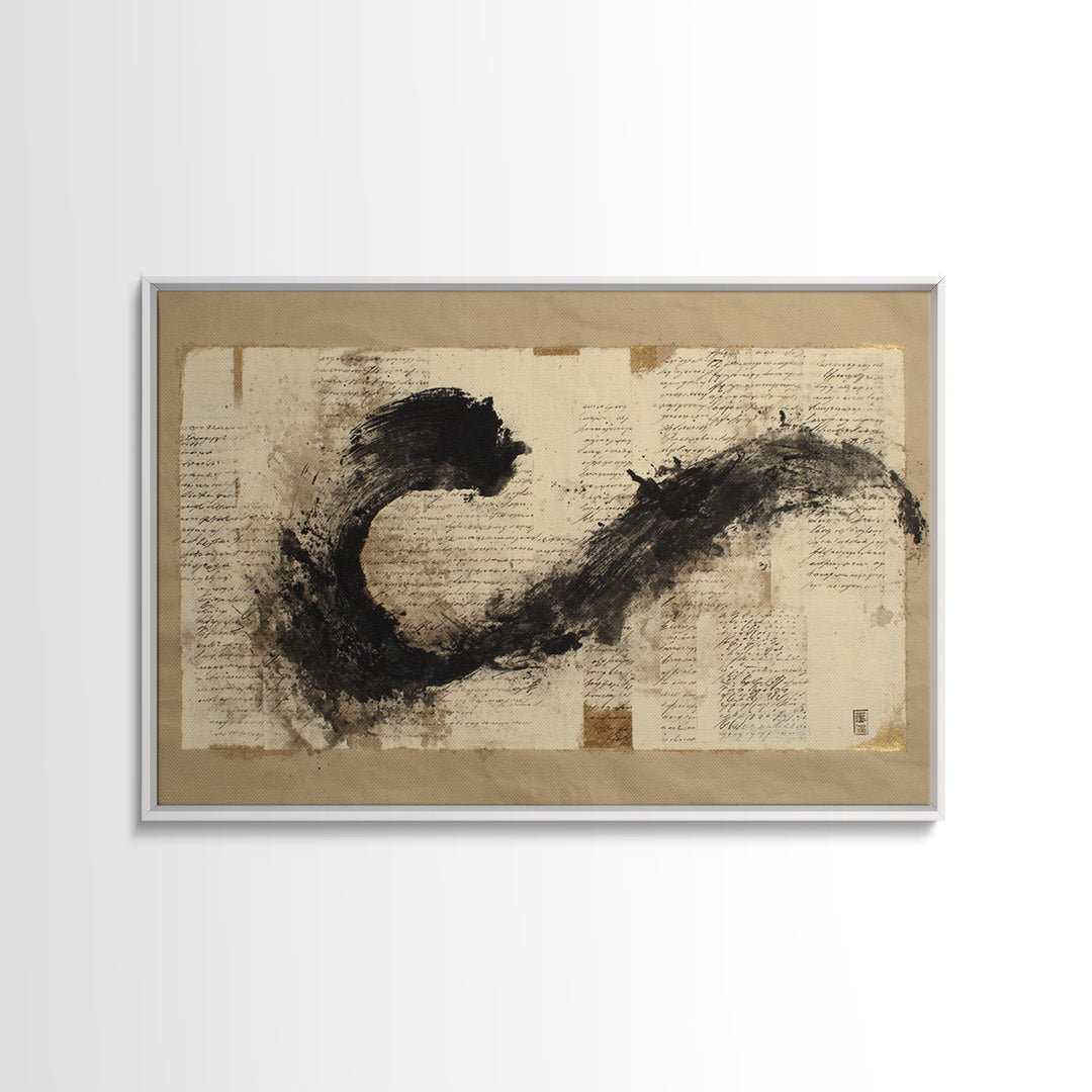 Large Sweeping Black Ink Gesture Like a Canvas Print, Calligraphy Art, Digital Download Art, Living Room Decor, Script, CAL-3x2-53
