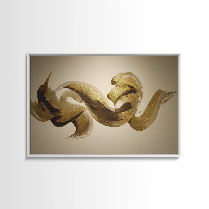 Abstract Gold Calligraphic Strokes on Ivory Paper Canvas Print, Calligraphy Art, Digital Print, Living Room Decor, Script, CAL-3x2-6