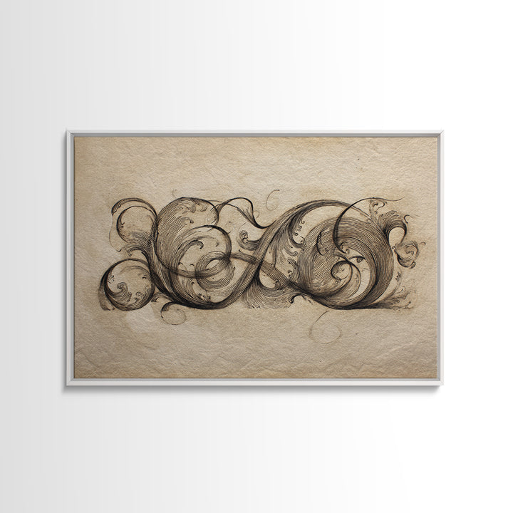 Baroque Scrollwork Made from Looping Pen Strokes Canvas Print, Calligraphy Art, Gallery Decor, Living Room Decor, Script, CAL-3x2-64