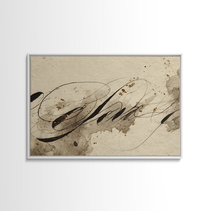 Romantic Handwritten Marks Without Readable Words Canvas Print, Calligraphy Art, Textured Painting, Living Room Decor, Script, CAL-3x2-67