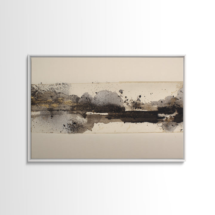 Ink Splatter and Long Brushstroke Composition Canvas Print, Calligraphy Art, Neutral Decor, Living Room Decor, Fine Art, Script, CAL-3x2-68