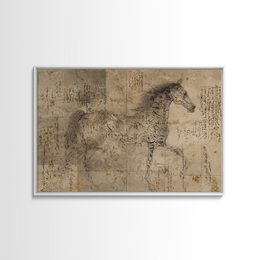 Calligraphic Horse Silhouette Made from One Line Canvas Print, Calligraphy Art, Wall Art Printable, Living Room Decor, Script, CAL-3x2-69