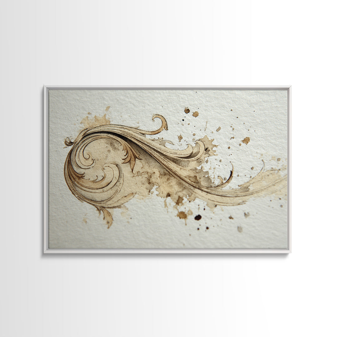 Ornamental Frame of Flourished Pen Curves Framed Canvas Print, Calligraphy Art, Unique Wall Art, Living Room Decor, Script, CAL-3x2-70