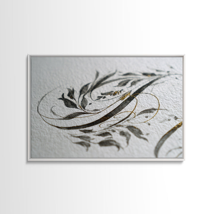 Botanical Calligraphy Pattern Framed Canvas Print, Calligraphy Art, Modern Wall Art, Living Room Decor, Fine Art, Script, CAL-3x2-74
