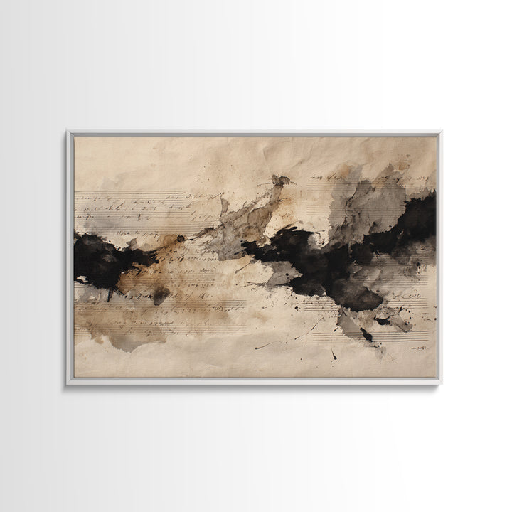 Expressive Musical Rhythm Painted as Ink Strokes Canvas Print, Calligraphy Art, Watercolor Print, Living Room Decor, Script, CAL-3x2-76