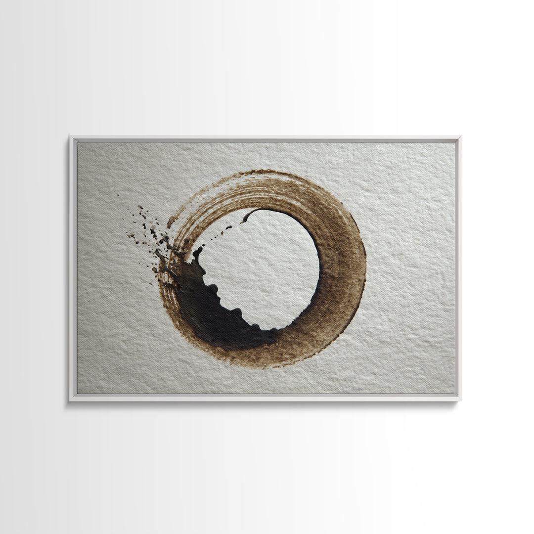 Japanese Brush Mark Circle Framed Canvas Print, Calligraphy Art, Statement Artwork, Living Room Decor, Fine Art, Script, CAL-3x2-80