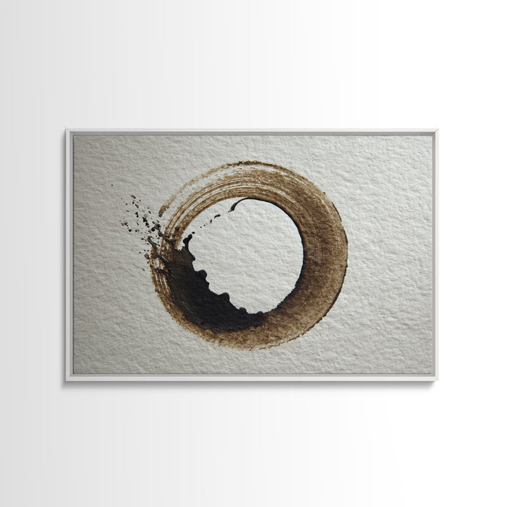 Japanese Brush Mark Circle Framed Canvas Print, Calligraphy Art, Statement Artwork, Living Room Decor, Fine Art, Script, CAL-3x2-80