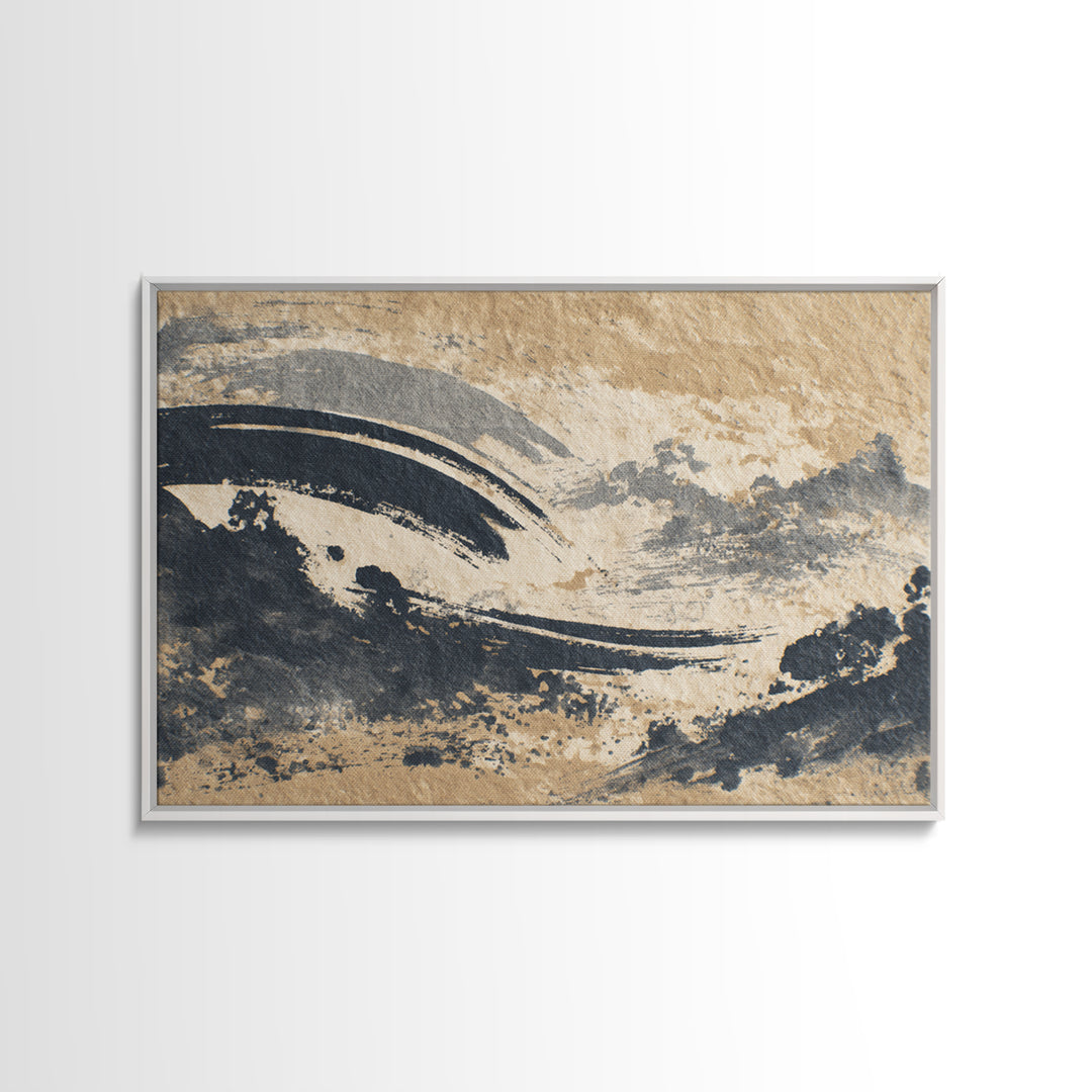 Layered Copper Ink Strokes on Dark Navy Framed Canvas Print, Calligraphy Art, Wall Art Printable, Living Room Decor, Script, CAL-3x2-82