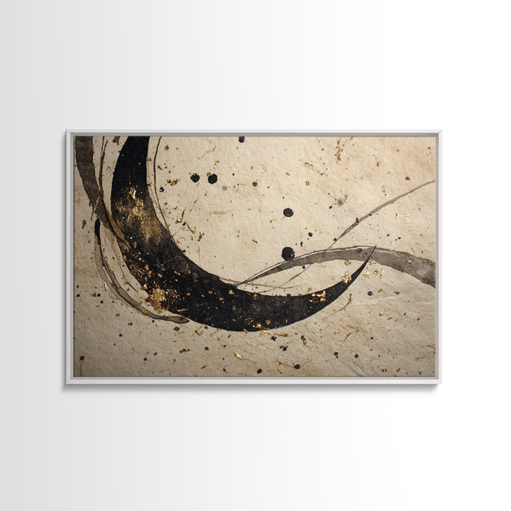 Crescent Moon Made from Elegant Ink Swashes Canvas Print, Calligraphy Art, Spiritual Wall Art, Living Room Decor, Script, CAL-3x2-97