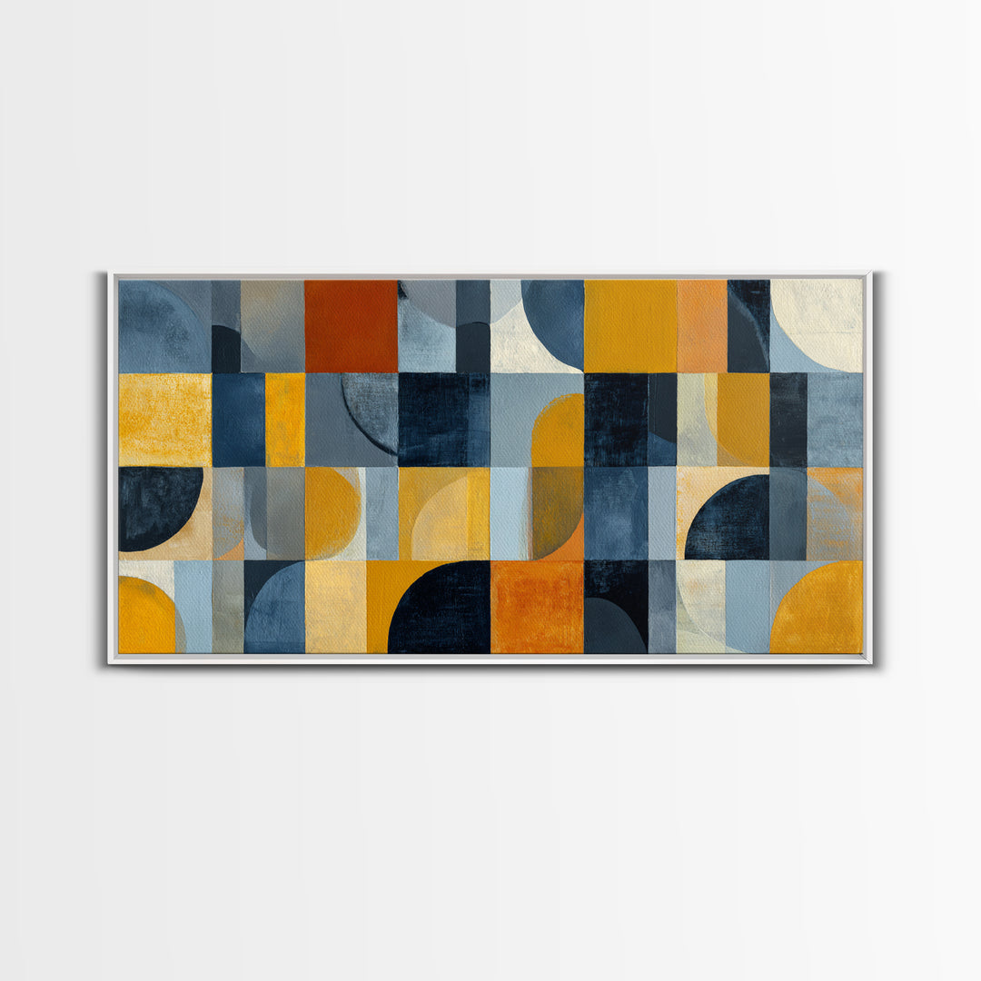 Checkerboard Blocks with Painterly Edges Framed Canvas Print, Color Block Art, Wall Art, Living Room Decor, Oil Painting, CBA-2x1-35