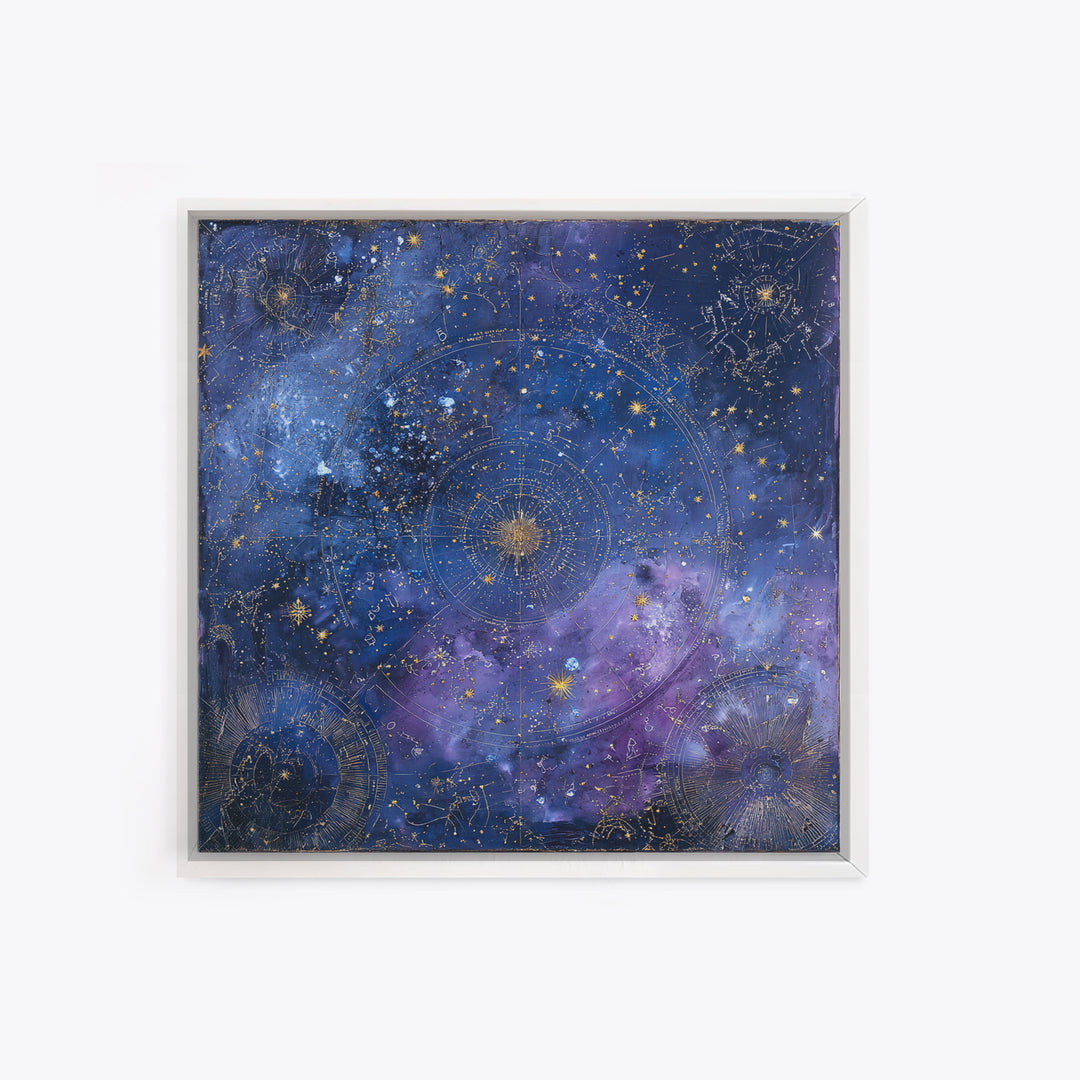 Blue Star Map Canvas Print, Celestial Art, Boho Wall Decor, Living Room Decor, Oil Painting, Celestial, Boho Art, Space Art, CEL-1x1-22