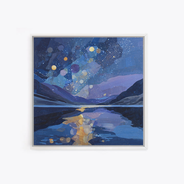 Night Sky over a Quiet Mountain Lake Canvas Print, Celestial Art, Printable Art, Living Room Decor, Fine Art, Celestial, CEL-1x1-3