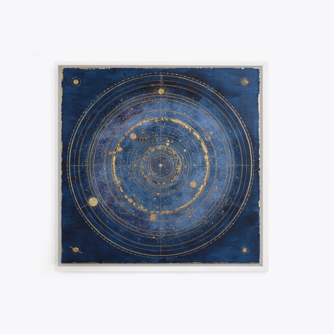 Gold Constellation Map on Deep Navy Texture Framed Canvas Print, Celestial Art, Celestial, Living Room Decor, Celestial, CEL-1x1-56