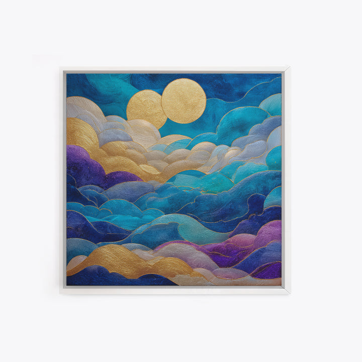 Golden Sun over Abstract Ocean Waves Framed Canvas Print, Celestial Art, Collage Art, Living Room Decor, Fine Art, Celestial, CEL-1x1-71