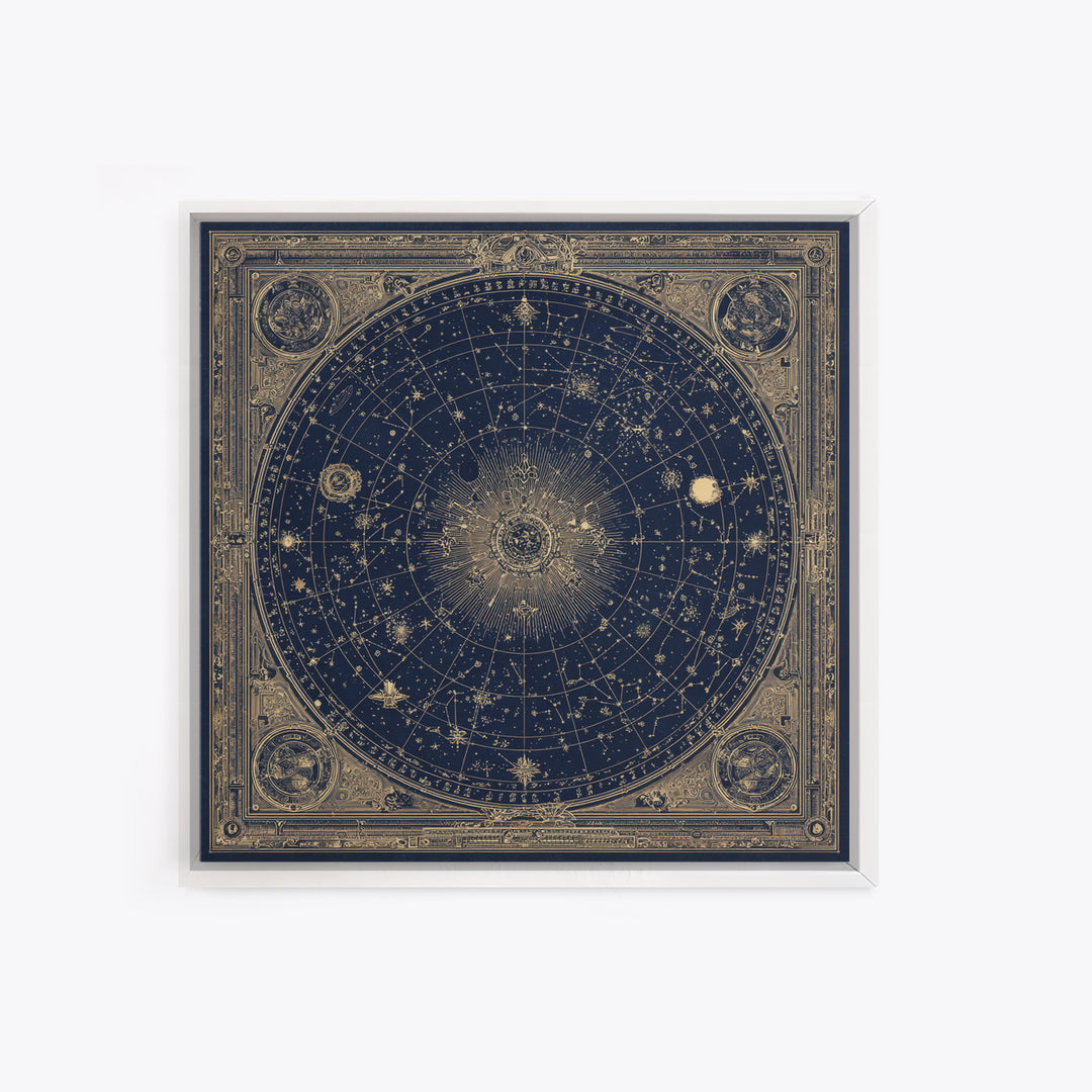 Gold Constellation Map on Deep Navy Texture Framed Canvas Print, Celestial Art, Printable Art, Living Room Decor, Celestial, CEL-1x1-8