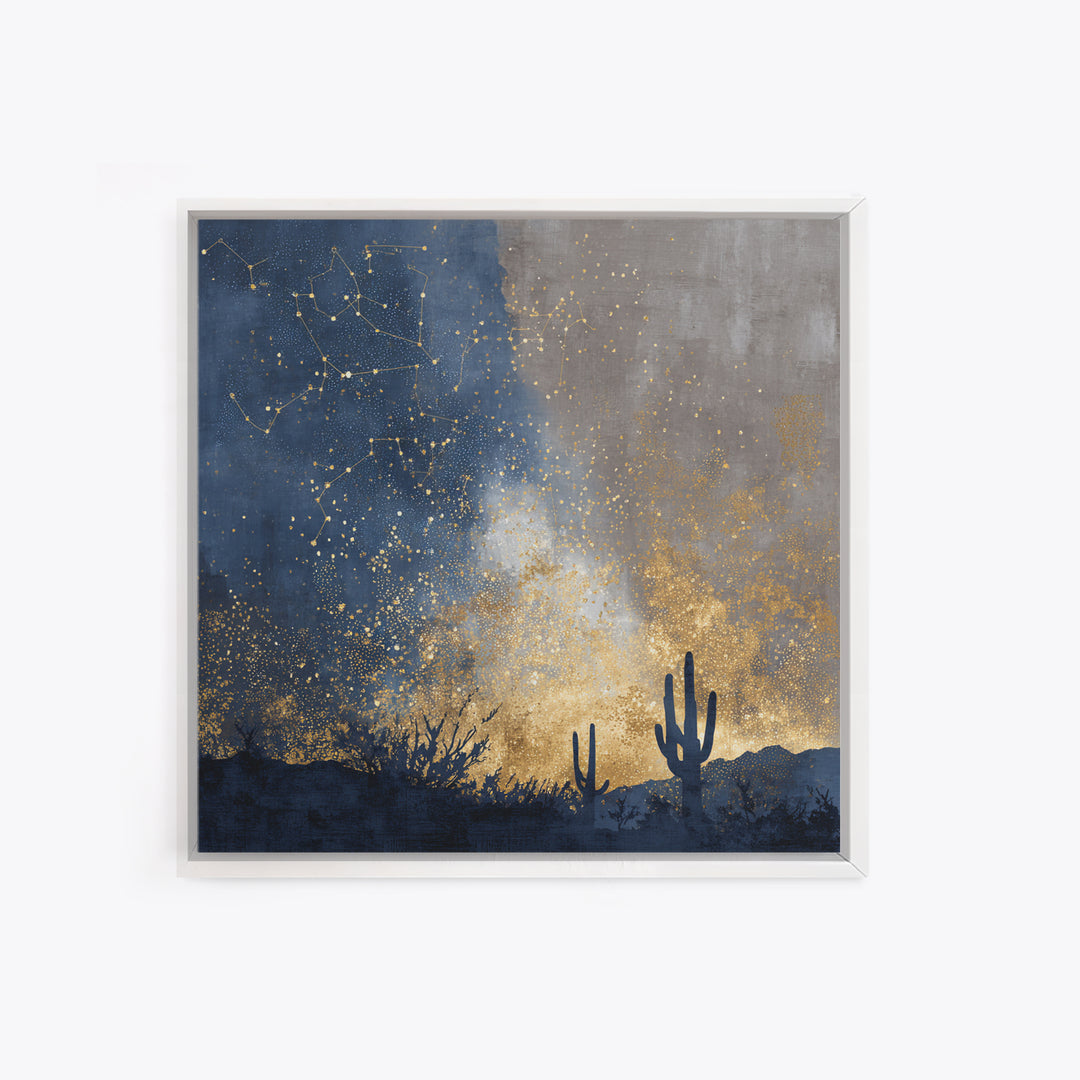 Starry Desert Sky Framed Canvas Print, Celestial Art, Neutral Decor, Living Room Decor, Oil Painting, Celestial, Wall Art, CEL-1x1-83