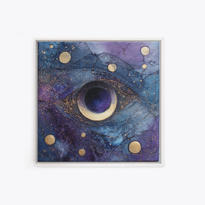 Mystic Eye Surrounded by Moons and Constellations Framed Canvas Print, Celestial Art, Art Print, Living Room Decor, Celestial, CEL-1x1-88
