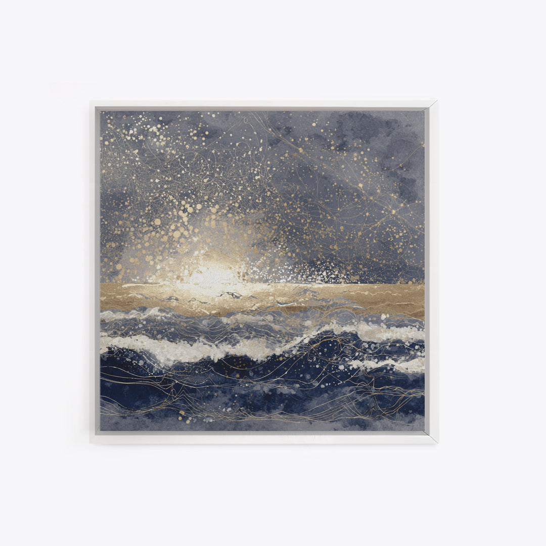 Golden Sun over Abstract Ocean Waves Canvas Print, Celestial Art, Fantasy Art, Living Room Decor, Fine Art, Celestial, CEL-1x1-95