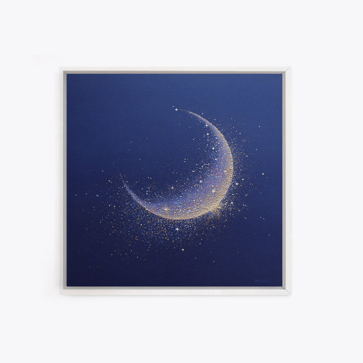Crescent Moon Cradling a Cluster of Stars Canvas Print, Celestial Art, Luxury Decor, Living Room Decor, Oil Painting, Celestial, CEL-1x1-97