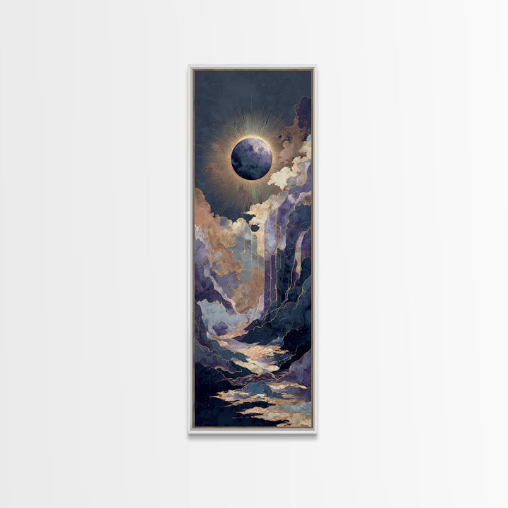 Eclipse Scene with Radiant Corona Framed Canvas Print, Celestial Art, Boho Home Decor, Living Room Decor, Fine Art, Celestial, CEL-1x3-46