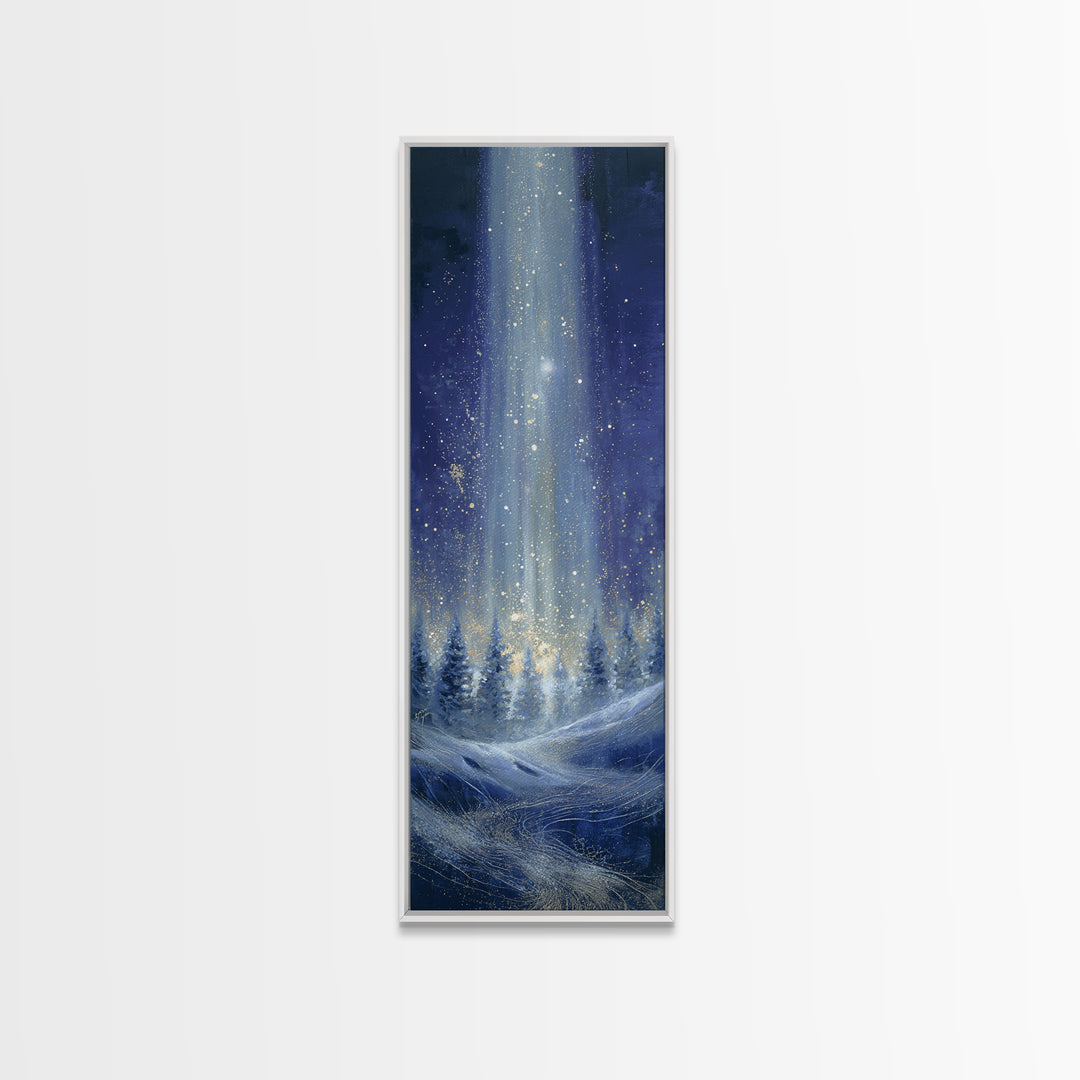 Aurora Borealis over Snowy Pines Framed Canvas Print, Celestial Art, Boho Art, Living Room Decor, Fine Art, Celestial, CEL-1x3-53