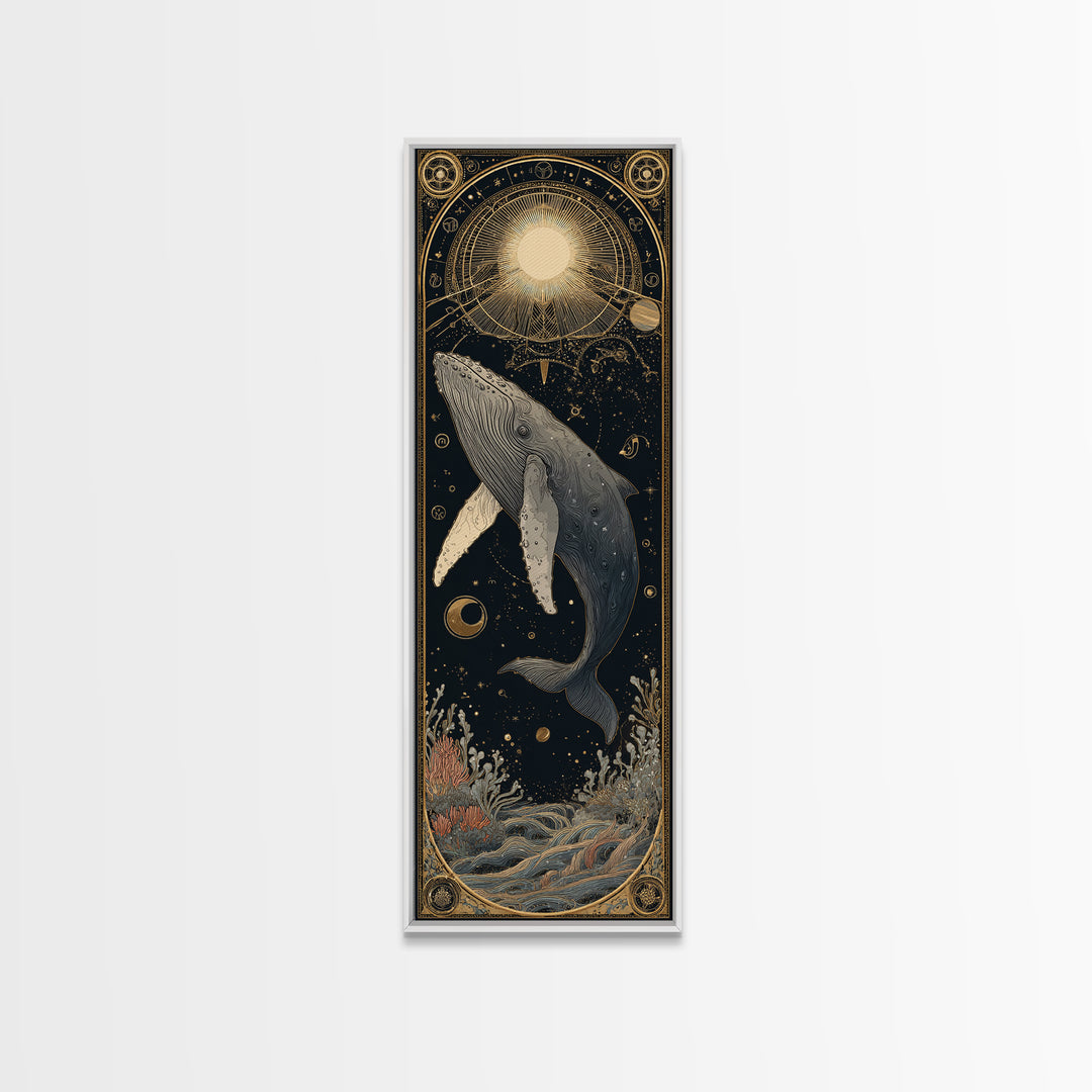 Cosmic Whale Swimming Through a Star Field Canvas Print, Celestial Art, Fine Art Print, Living Room Decor, Fine Art, Celestial, CEL-1x3-65