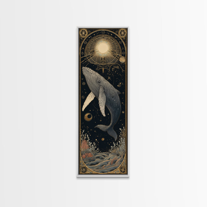 Cosmic Whale Swimming Through a Star Field Canvas Print, Celestial Art, Fine Art Print, Living Room Decor, Fine Art, Celestial, CEL-1x3-65