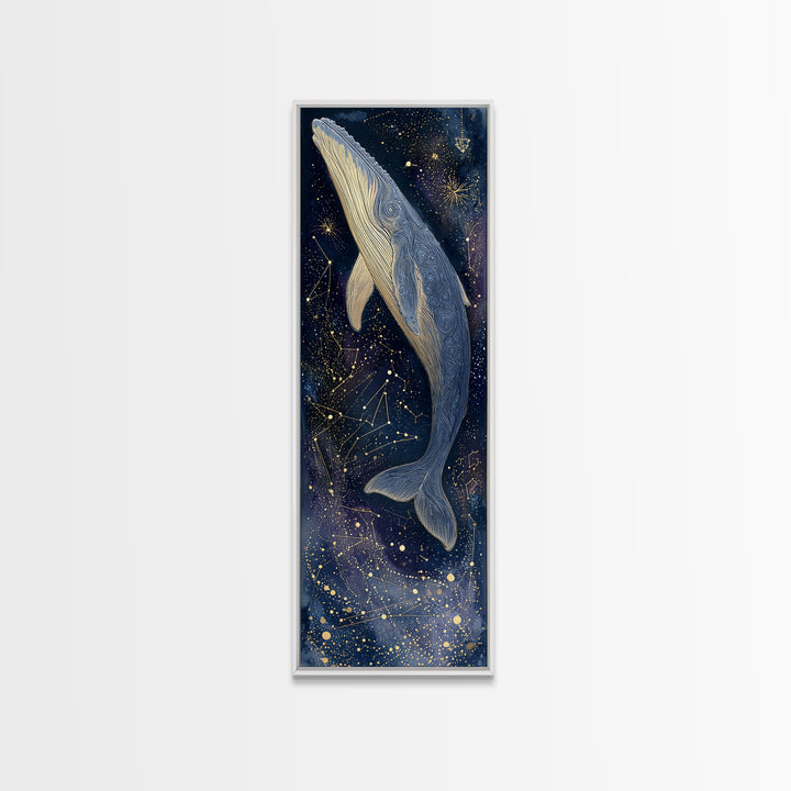 Cosmic Whale Swimming Through a Star Field Canvas Print, Celestial Art, Watercolor Painting, Living Room Decor, Celestial, CEL-1x3-89