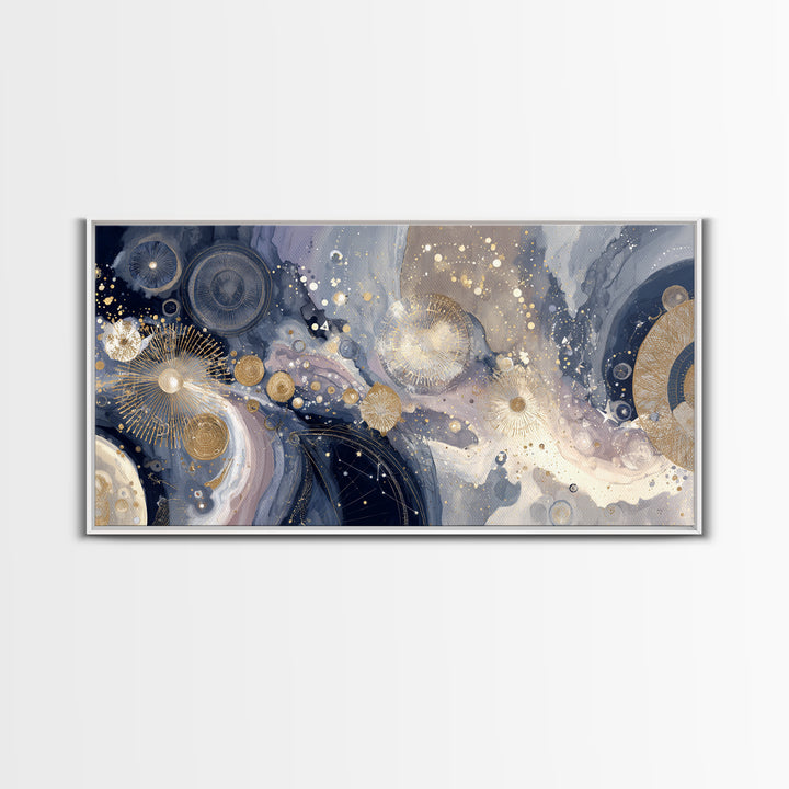 Astronaut Helmet Reflecting a Field of Stars Framed Canvas Print, Celestial Art, Mushroom Decor, Living Room Decor, Celestial, CEL-2x1-11