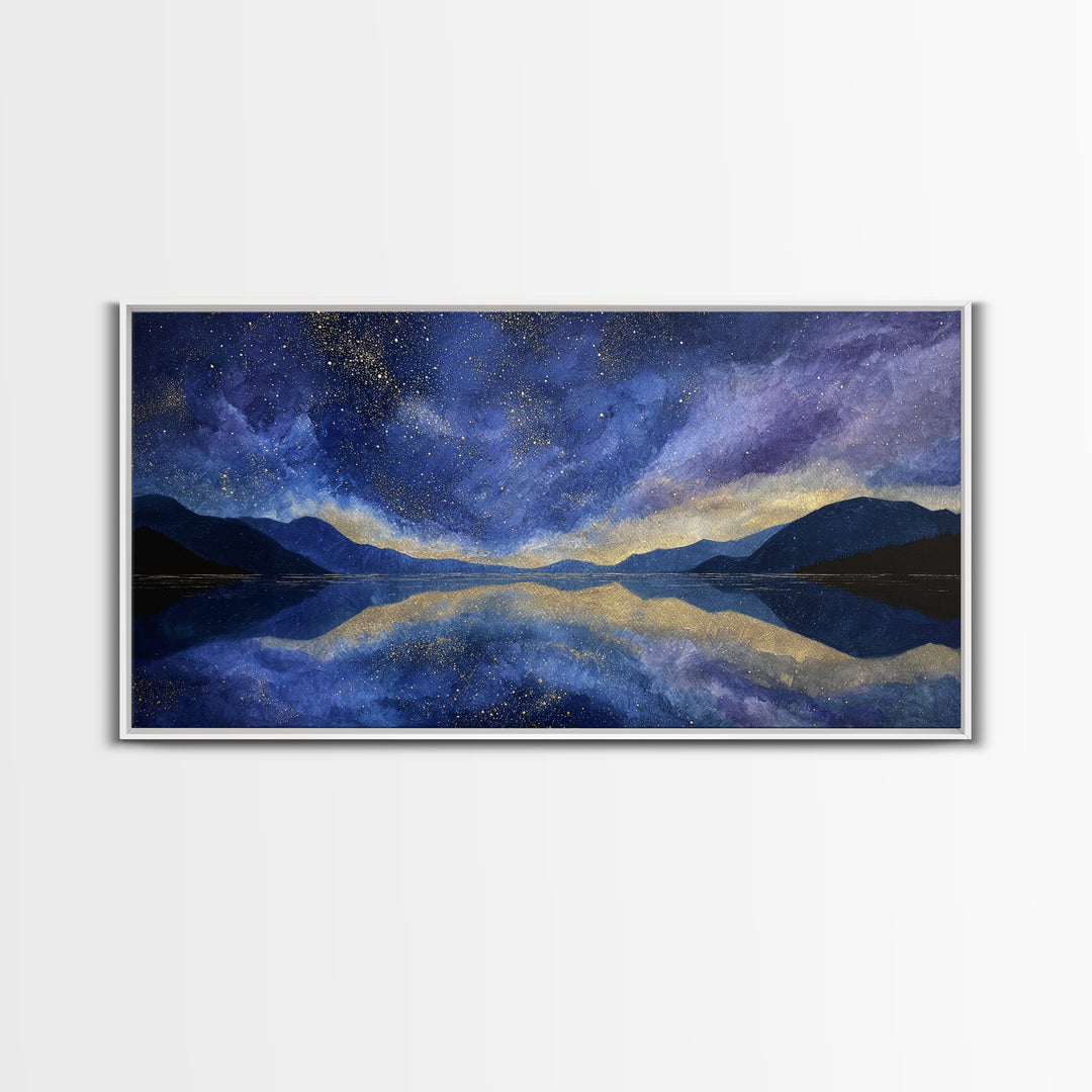 Night Sky over a Quiet Mountain Lake Canvas Print, Celestial Art, Celestial, Living Room Decor, Celestial, Colorful Wall Art, CEL-2x1-47