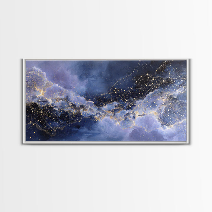 Moonlit Cloudscape with Silver Highlights Canvas Print, Celestial Art, Home Decor, Living Room Decor, Oil Painting, Celestial, CEL-2x1-53