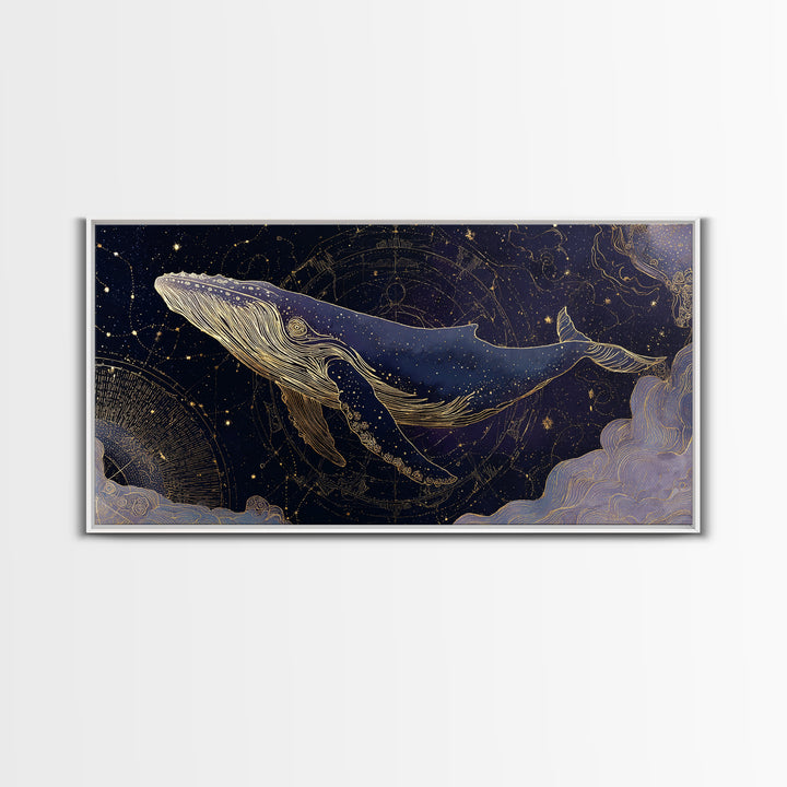 Cosmic Whale Swimming Through a Star Field Canvas Print, Celestial Art, Wall Art, Living Room Decor, Fine Art, Celestial, CEL-2x1-73