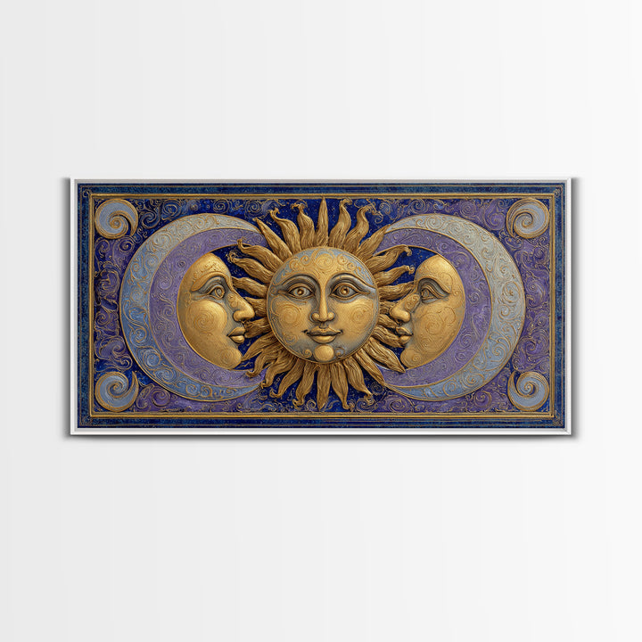 Sun and Moon Faces Canvas Print, Celestial Art, Minimalist Decor, Living Room Decor, Fine Art, Celestial, Boho Wall Art, CEL-2x1-94