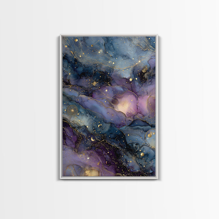 Galaxy Swirl with Jewel Tone Nebula Clouds Framed Canvas Print, Celestial Art, Space Art, Living Room Decor, Celestial, CEL-2x3-4