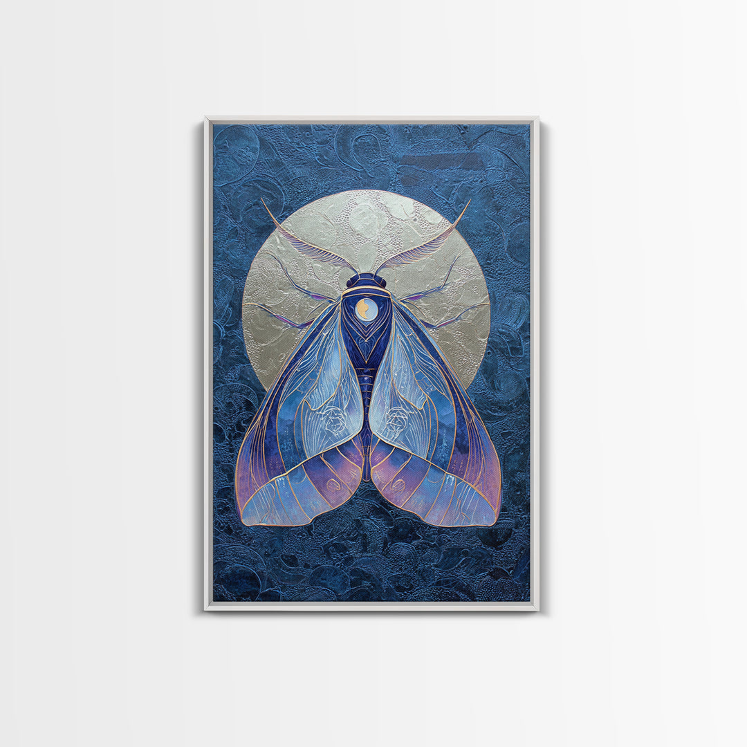 Celestial Moth with Moon Markings Canvas Print, Celestial Art, Boho Decor, Living Room Decor, Fine Art, Celestial, CEL-2x3-50