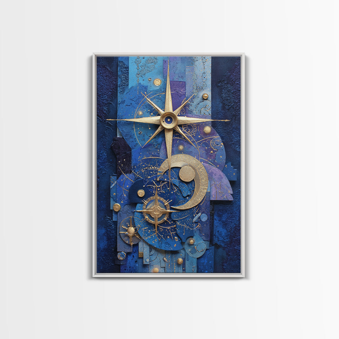 Blue Star Map Framed Canvas Print, Celestial Art, Wall Decor, Living Room Decor, Fine Art, Celestial, Contemporary Art, CEL-2x3-6