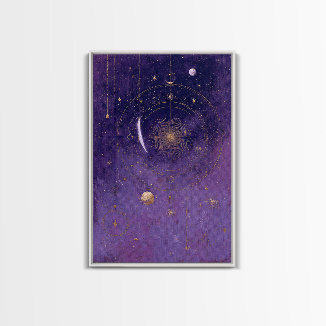 Dreamlike Comet Crossing a Violet Sky Framed Canvas Print, Celestial Art, Colorful Wall Art, Living Room Decor, Abstract Art, CEL-2x3-92