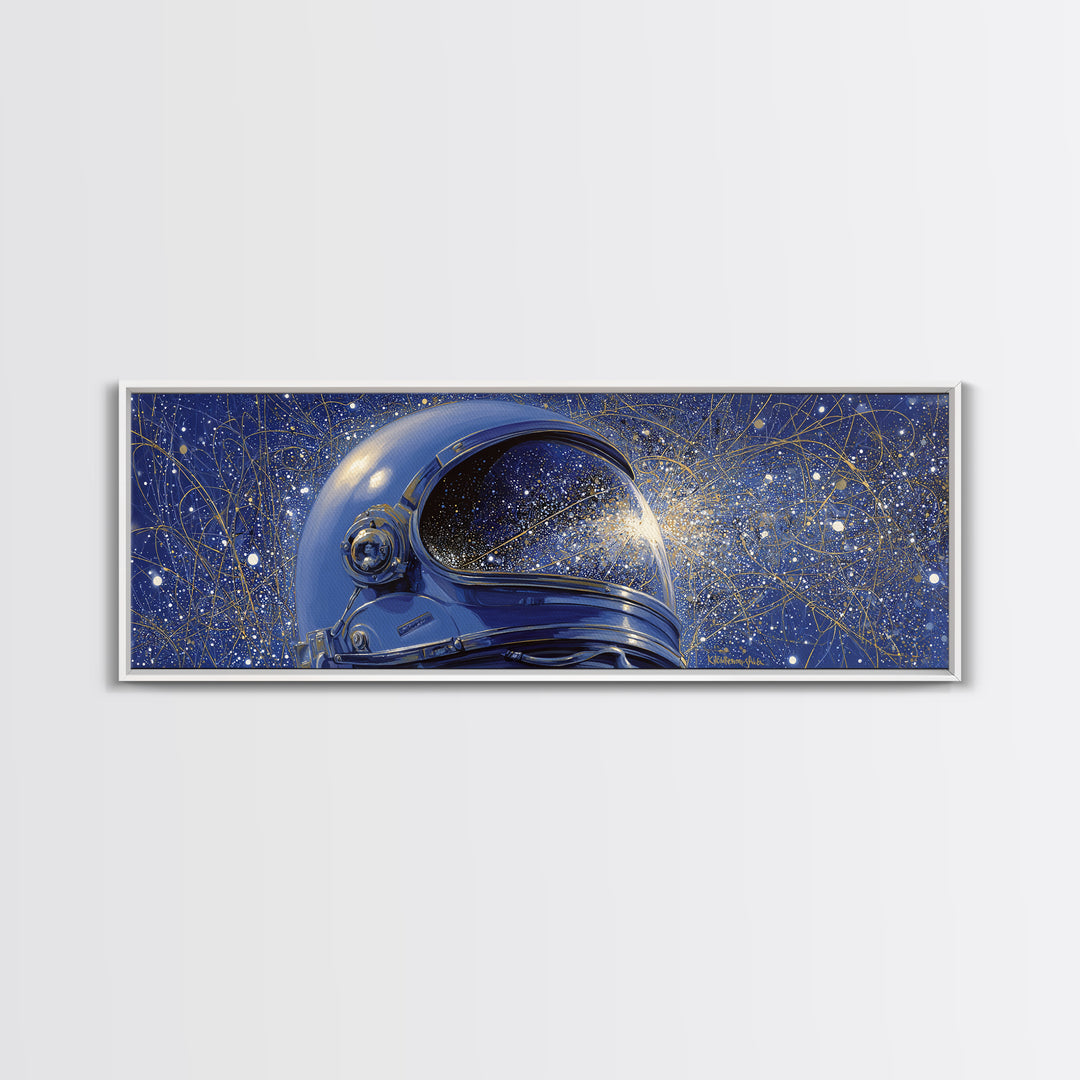 Astronaut Helmet Reflecting a Field of Stars Canvas Print, Celestial Art, Fine Art Print, Living Room Decor, Abstract Art, CEL-3x1-31