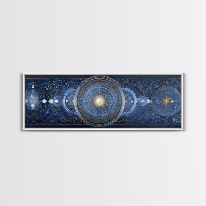 Lunar Phase Arc Above Delicate Botanicals Canvas Print, Celestial Art, Gallery Decor, Living Room Decor, Celestial, CEL-3x1-44