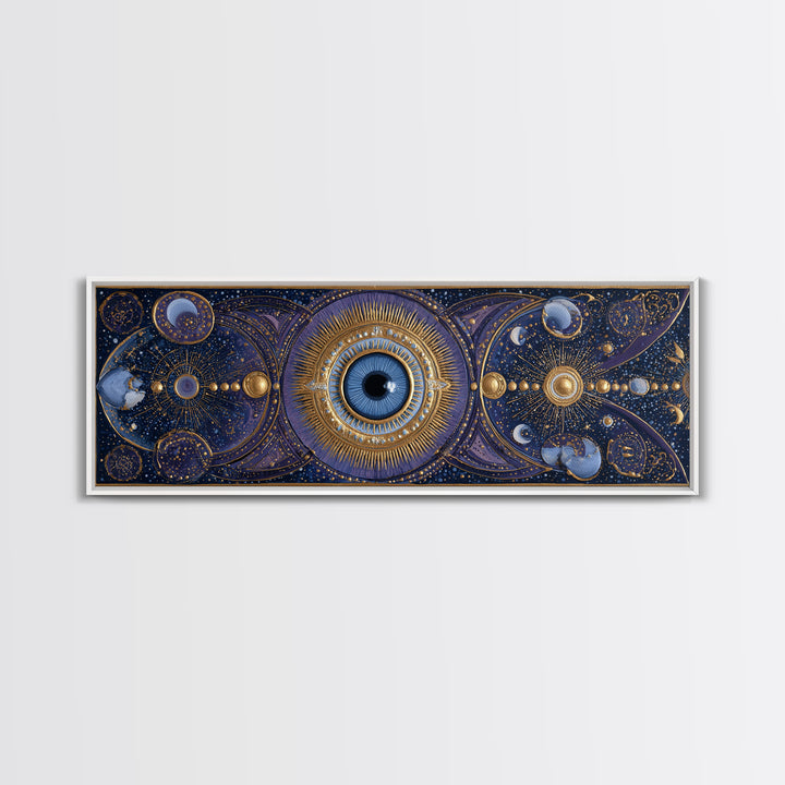 Mystic Eye Surrounded by Moons and Constellations Framed Canvas Print, Celestial Art, Art Print, Living Room Decor, Celestial, CEL-3x1-56