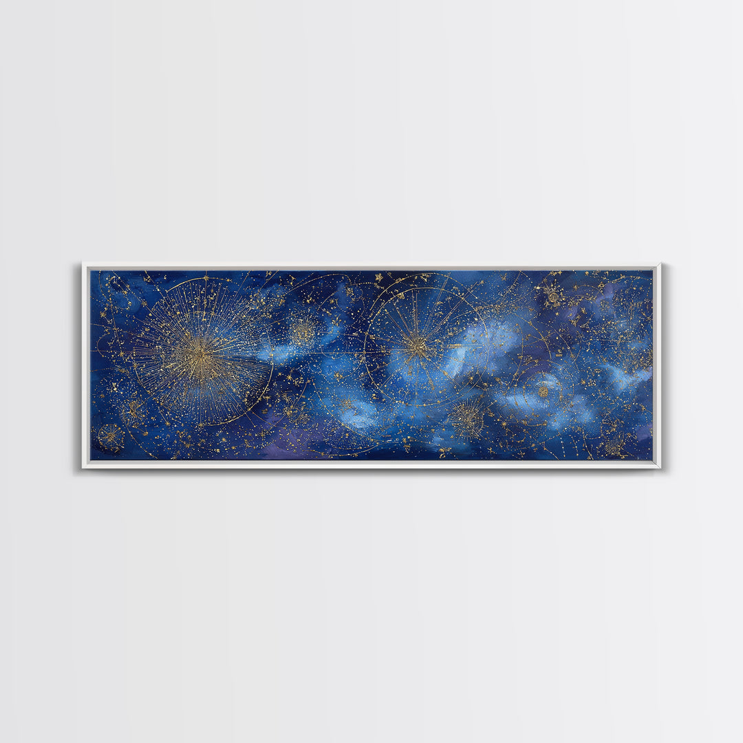 Gold Constellation Map on Deep Navy Texture Framed Canvas Print, Celestial Art, Minimalist Decor, Living Room Decor, Celestial, CEL-3x1-72
