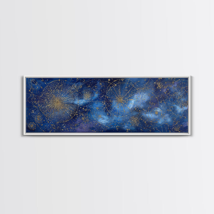 Gold Constellation Map on Deep Navy Texture Framed Canvas Print, Celestial Art, Minimalist Decor, Living Room Decor, Celestial, CEL-3x1-72